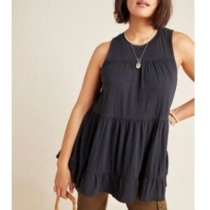 Anthropologie Georgia Tiered Babydoll Tunic in Black sz Small Cotton Sleeveless